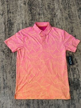Birdies Pink Polo with Yellow Leaf Print